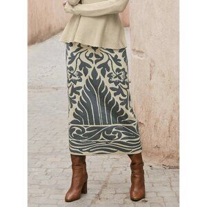 Peruvian Connection Marcelle Midi Sweater Skirt Gray Ivory XL NWT